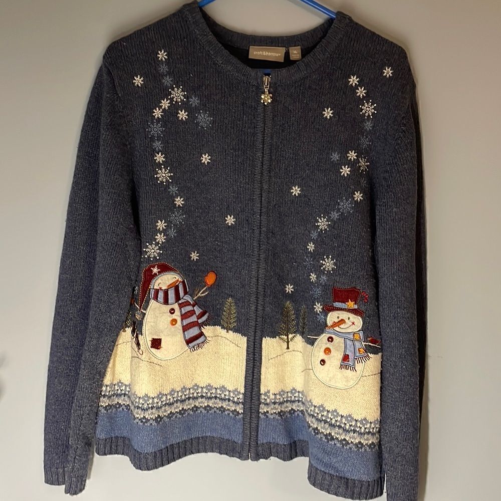 Croft & Barrow XL Winter Snowman Blue Cardigan with Zipper